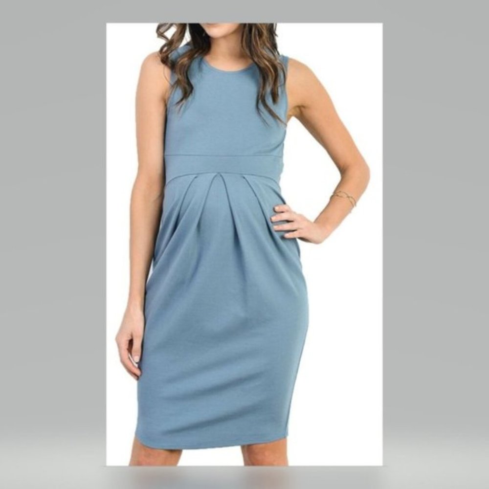 LACLEF BLUE SLEEVELESS BOX PLEAT MATERNITY DRESS M